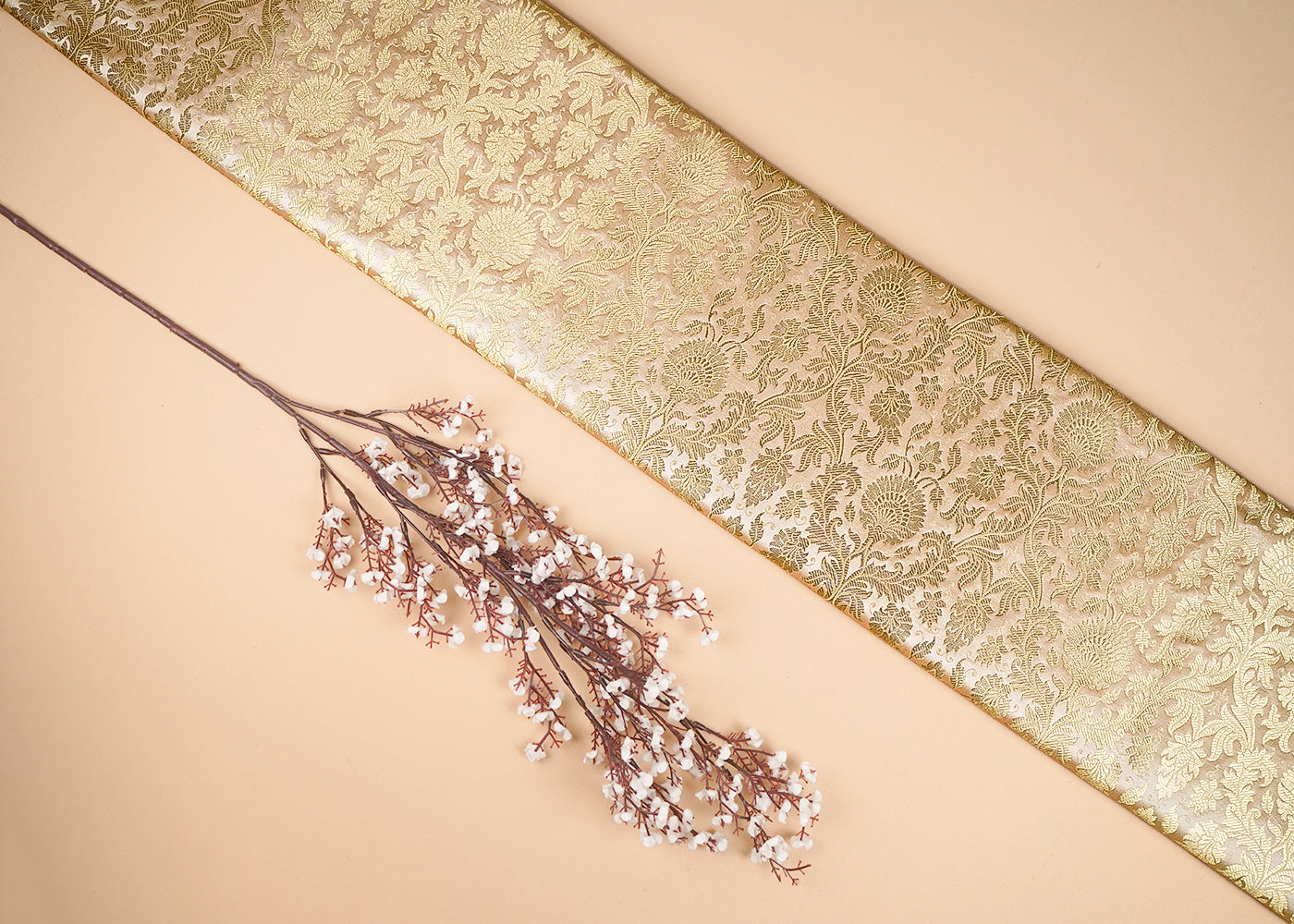 Gold Banarasi Brocade Fabric With All Over Golden Zari Handloom 23403