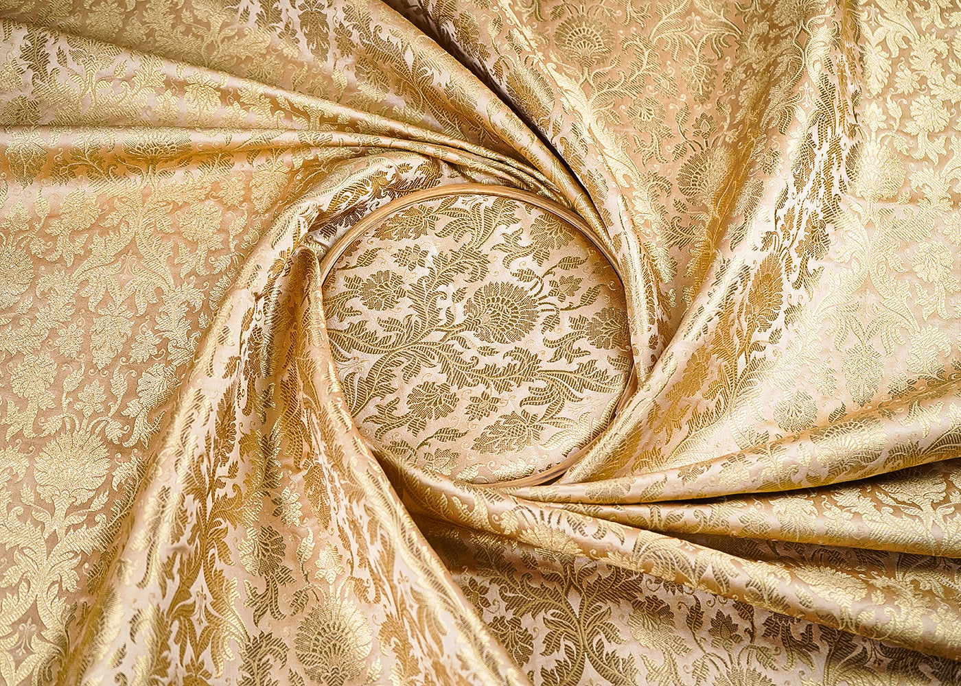 Gold Banarasi Brocade Fabric With All Over Golden Zari Handloom 23403