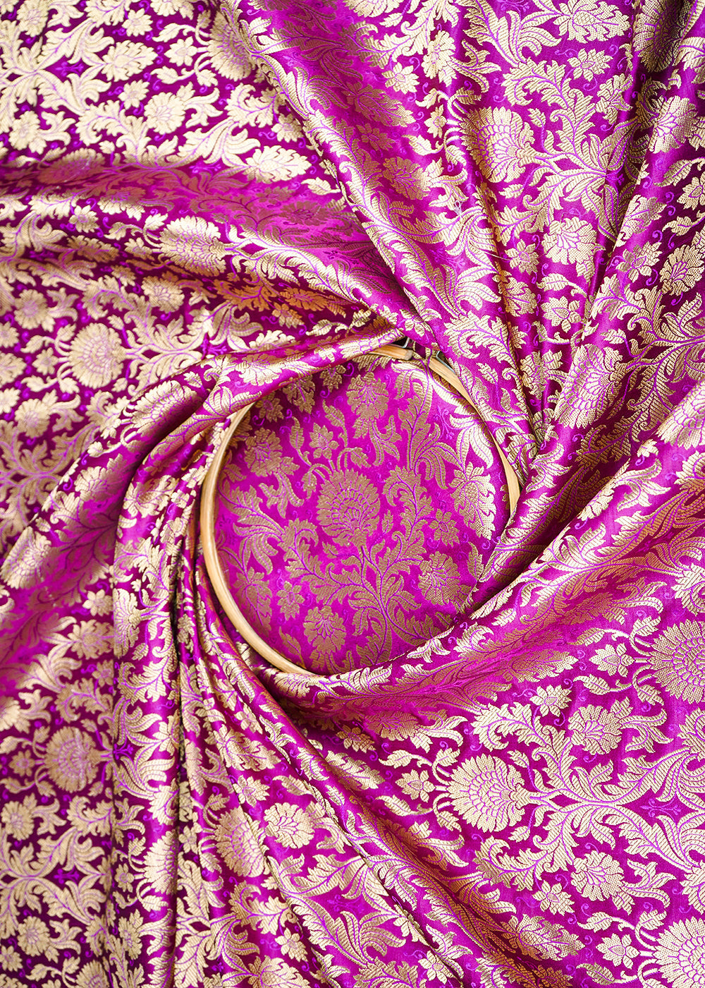 Purple Banarasi Brocade Fabric With All Over Golden Zari Handloom 23404