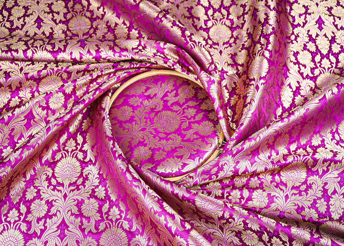 Purple Banarasi Brocade Fabric With All Over Golden Zari Handloom 23404