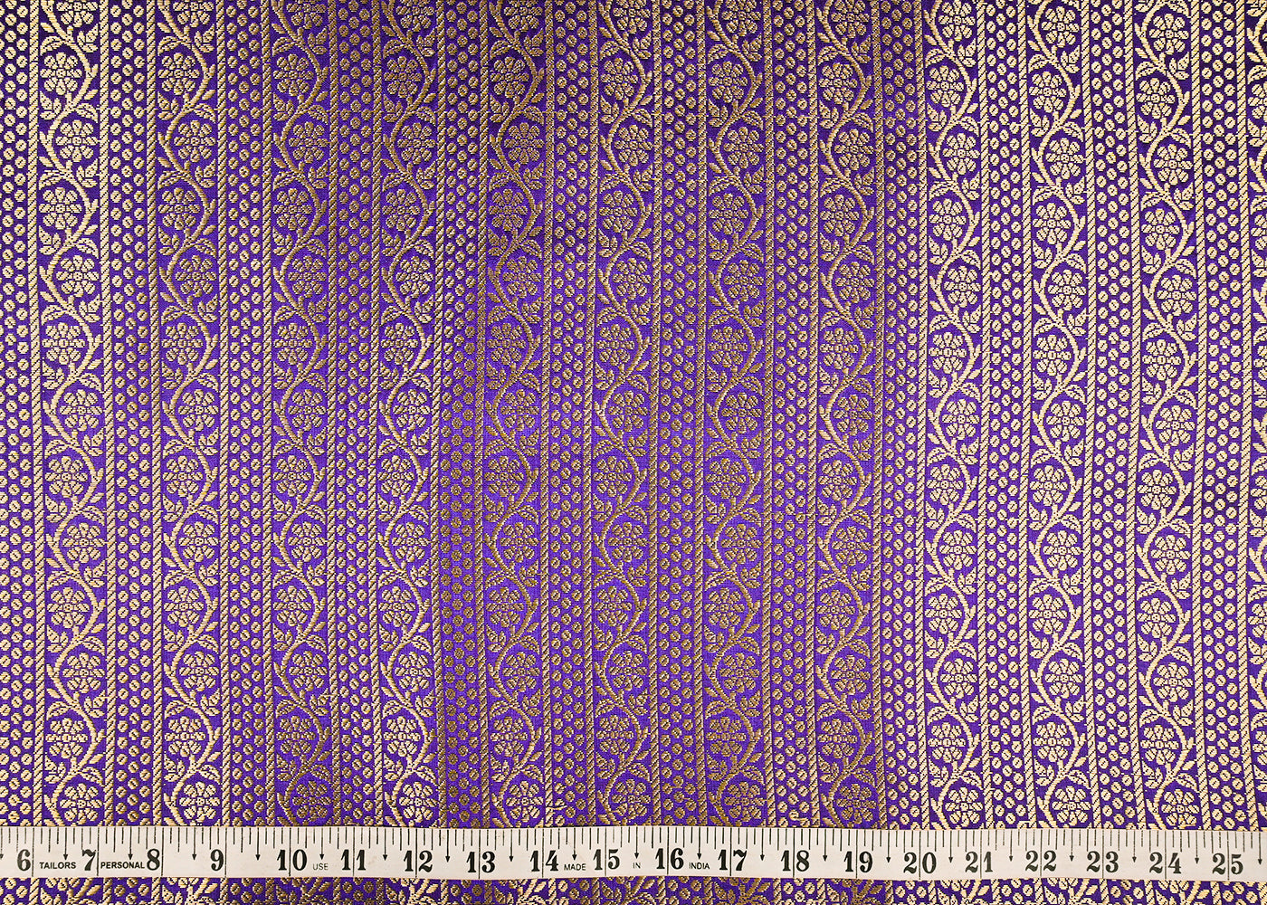 Blue Banarasi Brocade Fabric With All Over Golden Zari Handloom 23417