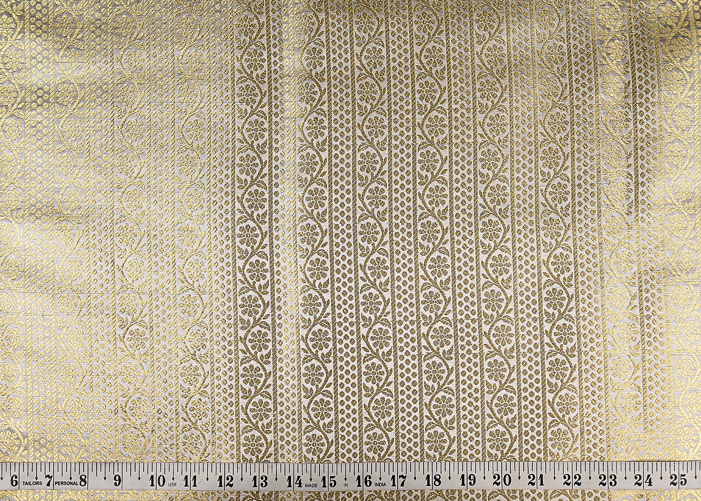 Grey Banarasi Brocade Fabric With All Over Golden Zari Handloom 23420
