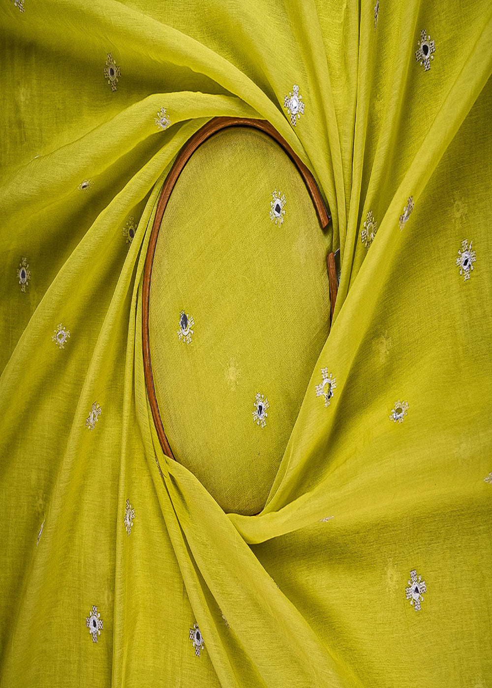 Parrot Green Chanderi Fabric With All Over Sequins, Faux Mirror And Thread Work 23423