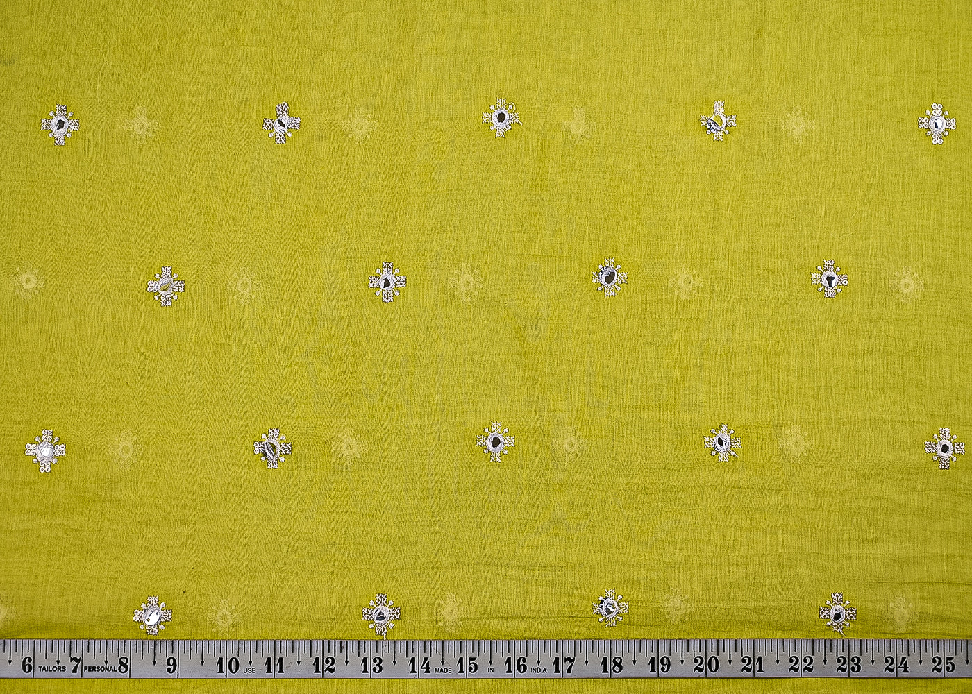 Parrot Green Chanderi Fabric With All Over Sequins, Faux Mirror And Thread Work 23423
