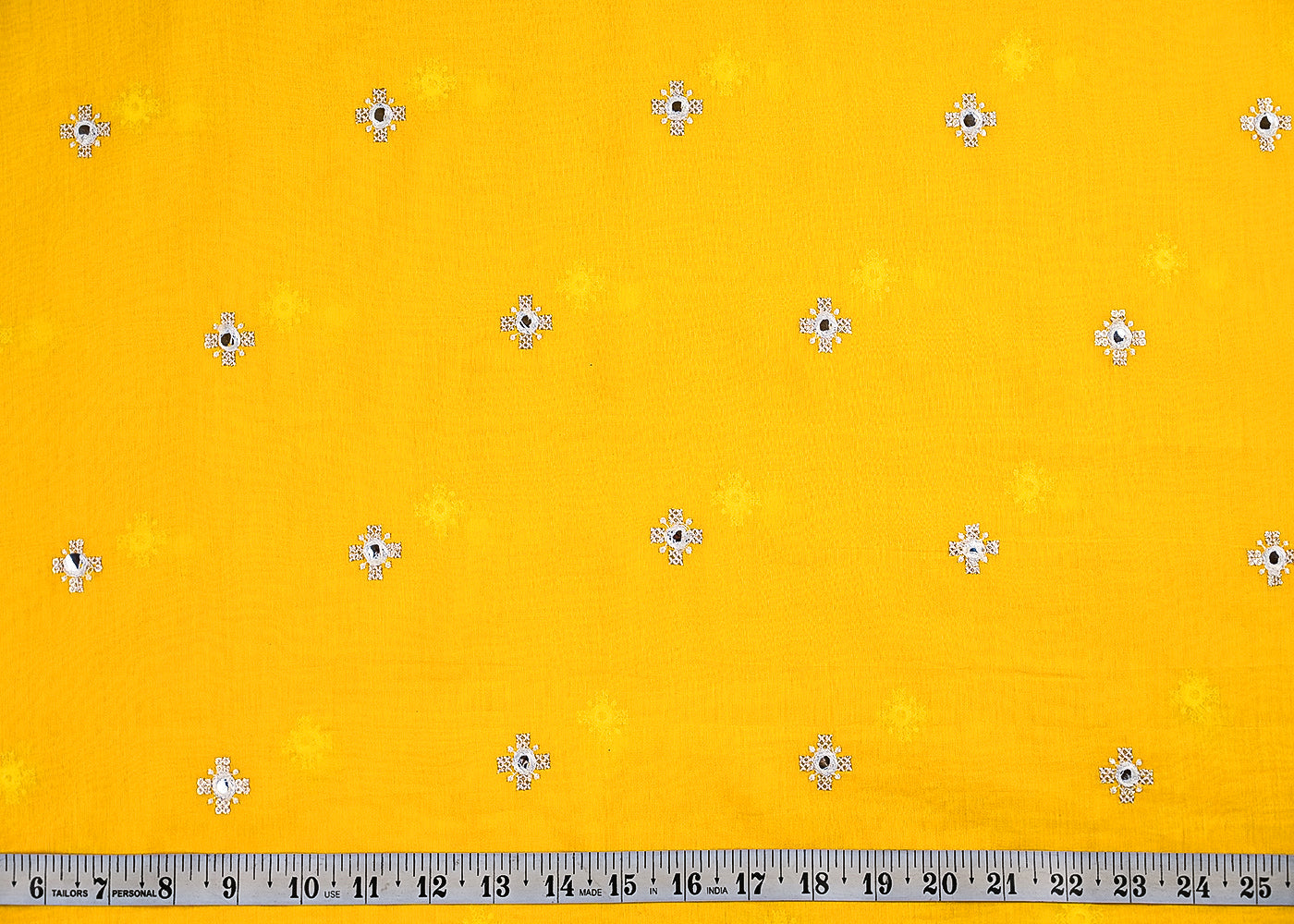 Yellow Chanderi Fabric With All Over Sequins, Faux Mirror And Thread Work 23424