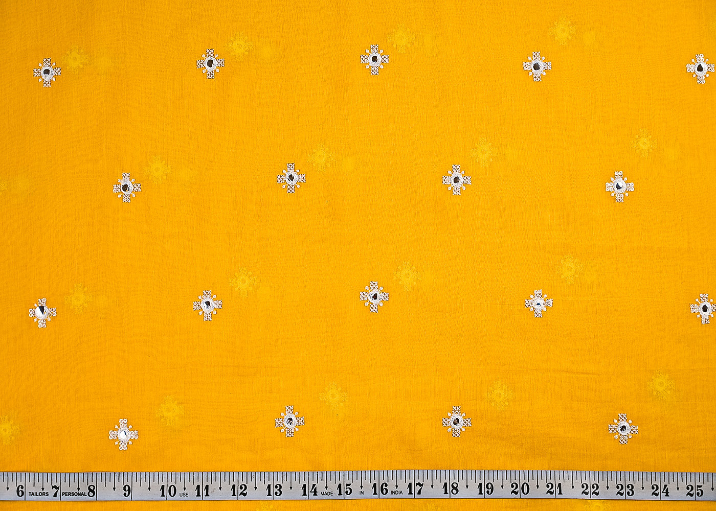 Yellow Chanderi Fabric With All Over Sequins, Faux Mirror And Thread Work 23424