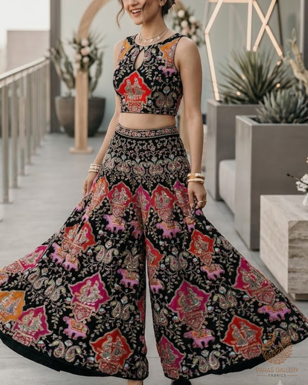 Black Crepe Fabric With All Over Zari And Sequins Work 23434
