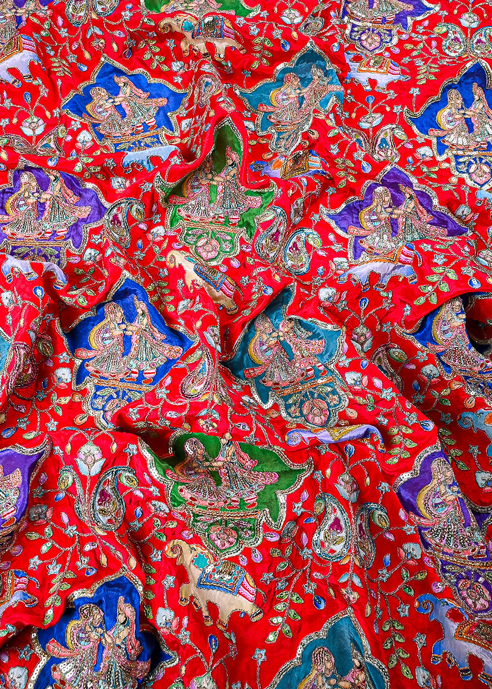 Red Crepe Fabric With All Over Zari And Sequins Work 23435