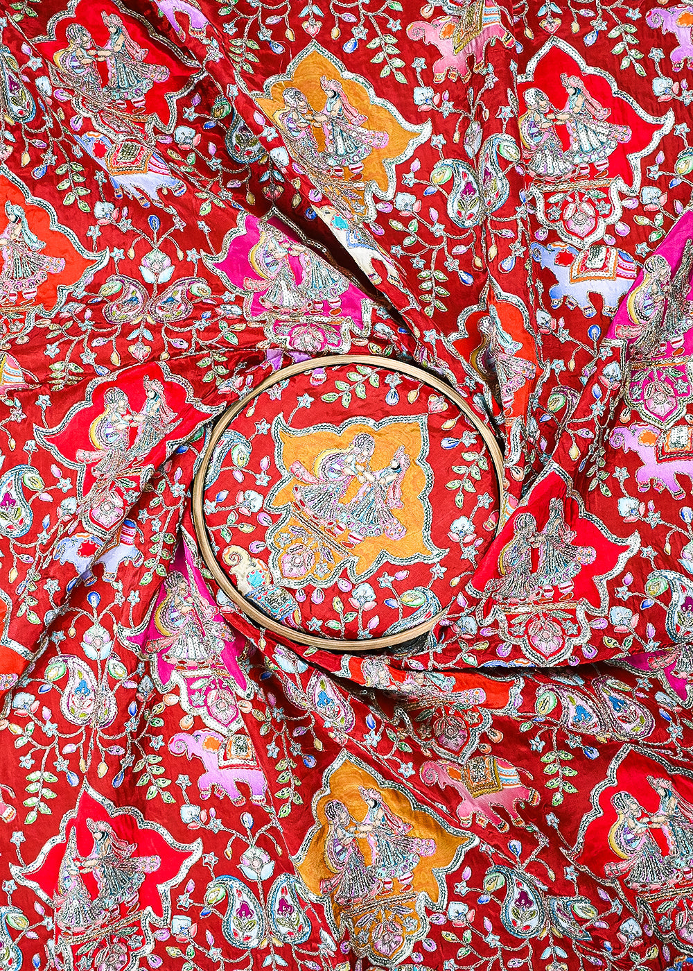 Maroon Crepe Fabric With All Over Zari And Sequins Work 23437