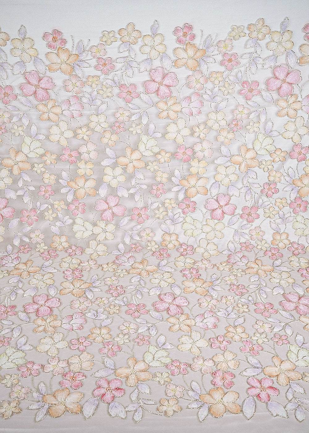 White Net Fabric With All Over Bead And Ribbon Work 23443