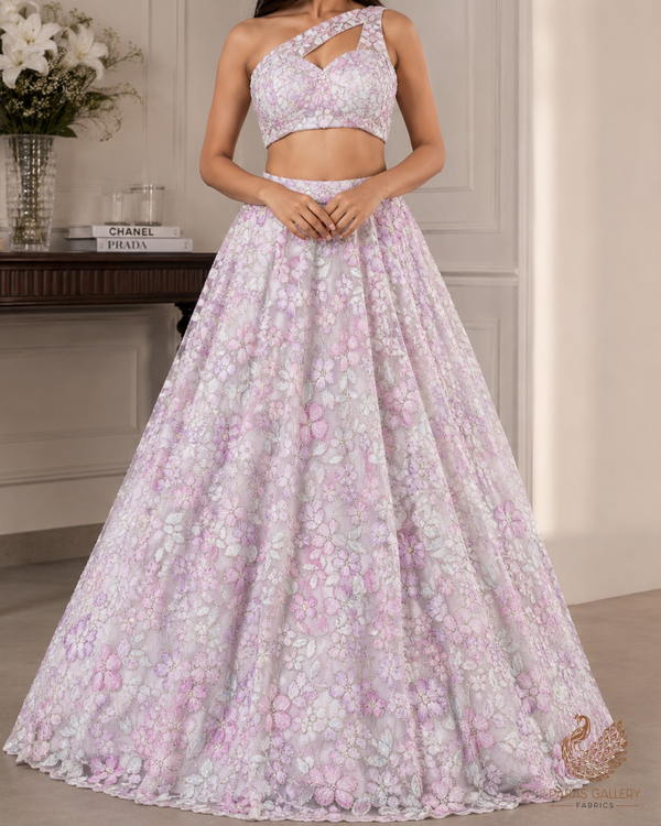 White Imported Net Fabric With All Over Bead And Ribbon Work 23444