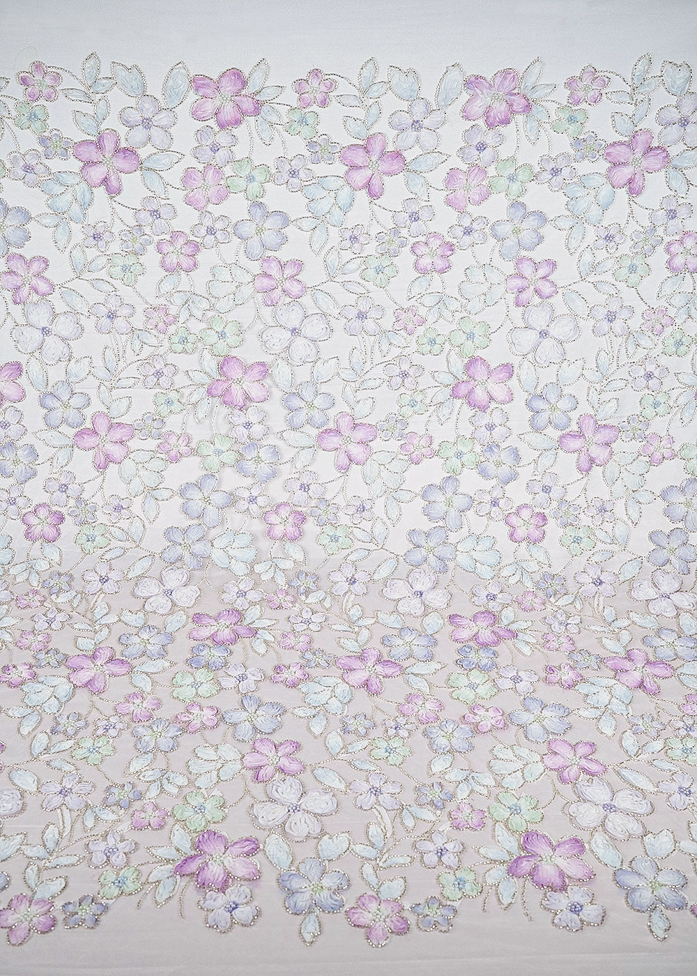 White Net Fabric With All Over Bead And Ribbon Work 23445