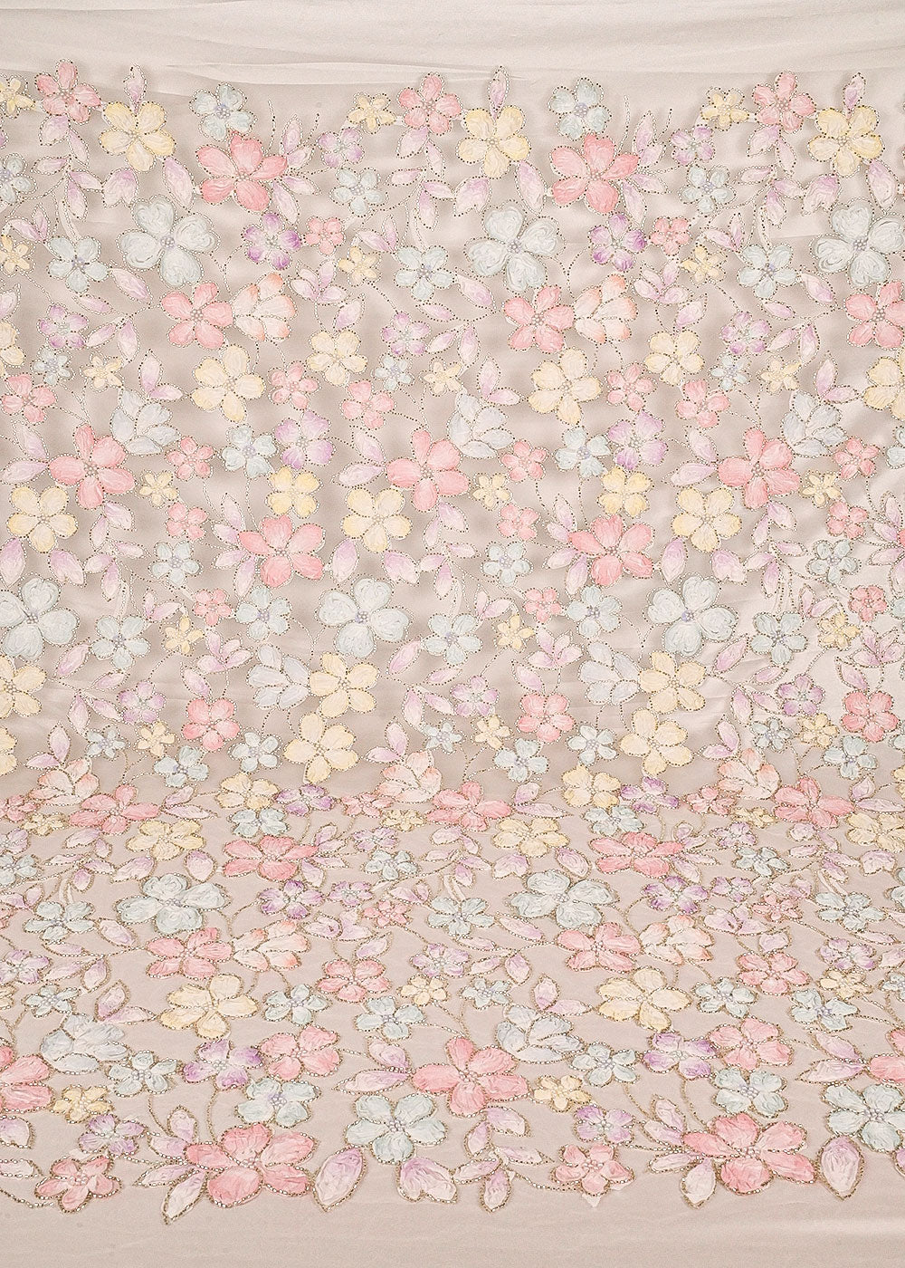 White Net Fabric With All Over Bead And Ribbon Work 23446