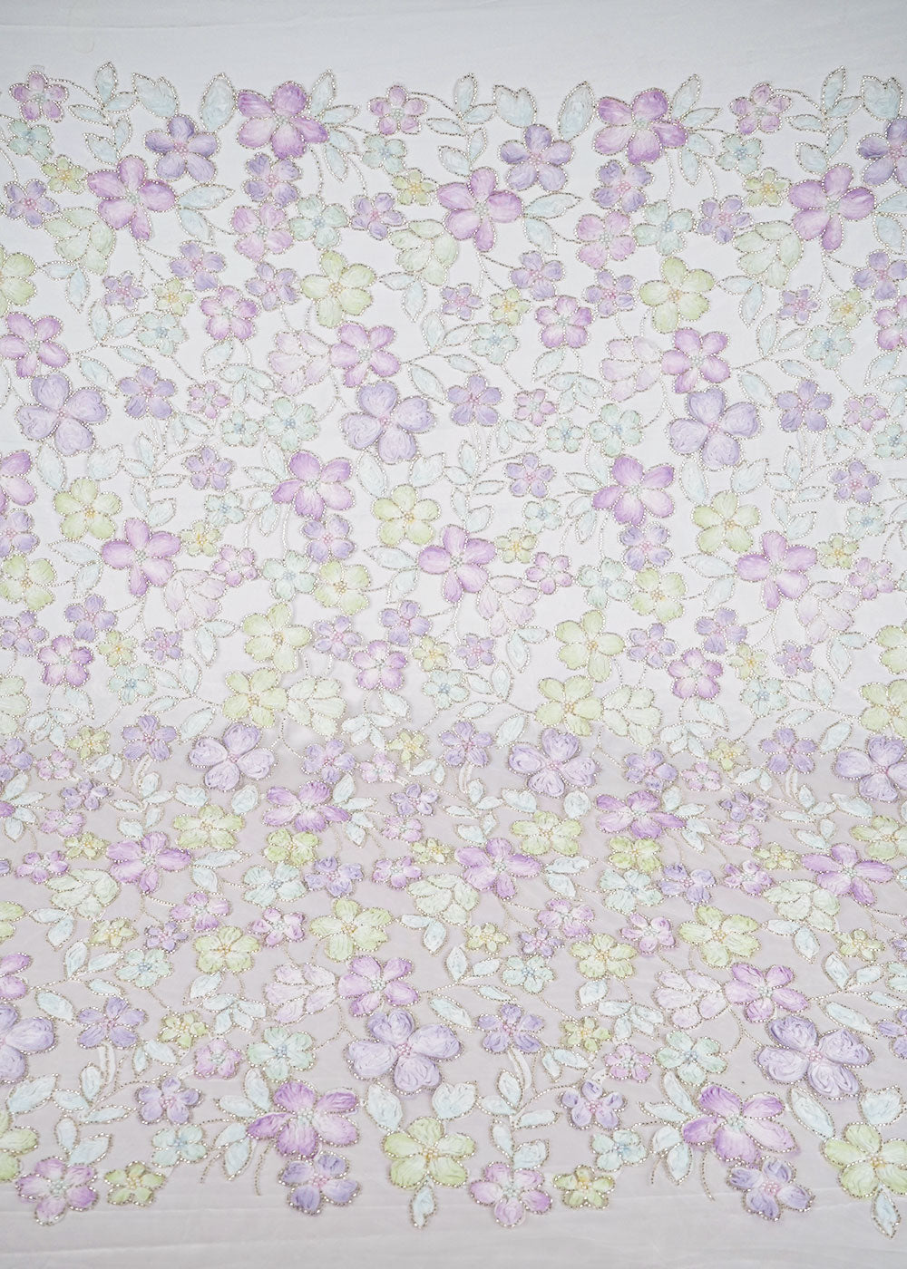 White Net Fabric With All Over Bead And Ribbon Work 23447