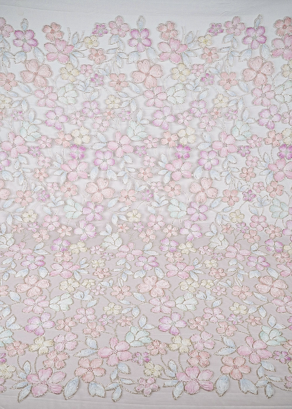 White Net Fabric With All Over Bead And Ribbon Work 23449