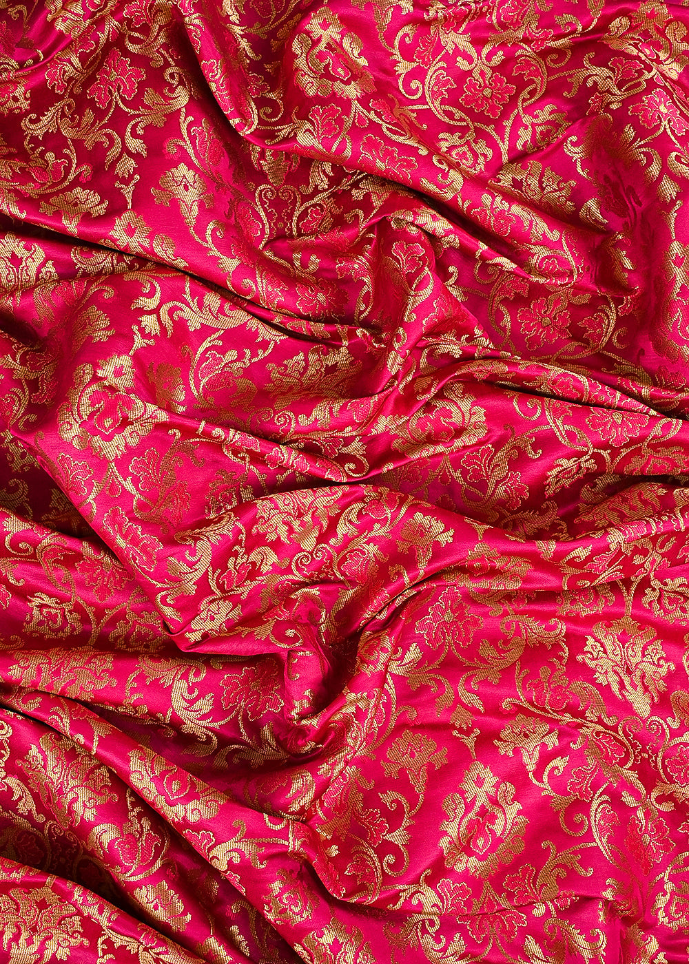 Rani Pink Banarasi Brocade Fabric With All Over Golden Zari Handloom 23459