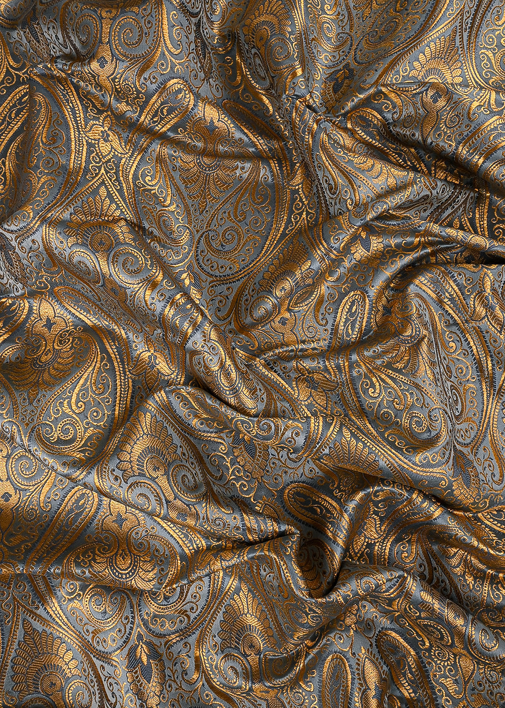 Grey Banarasi Brocade Fabric With All Over Golden Zari Handloom 23463