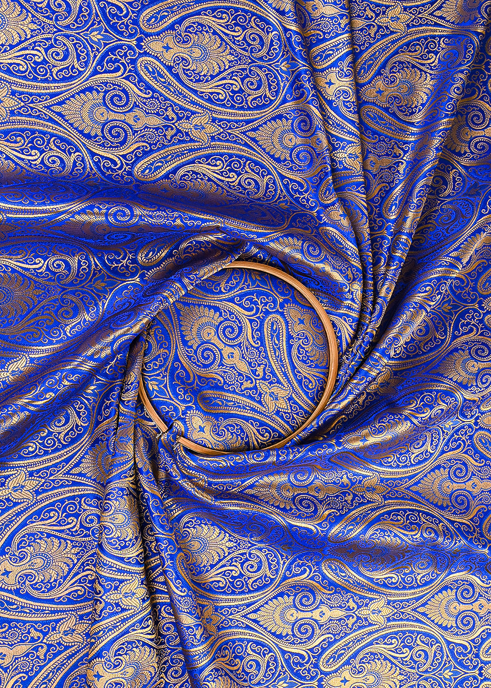 Royal Blue Banarasi Brocade Fabric With All Over Golden Zari Handloom 23464