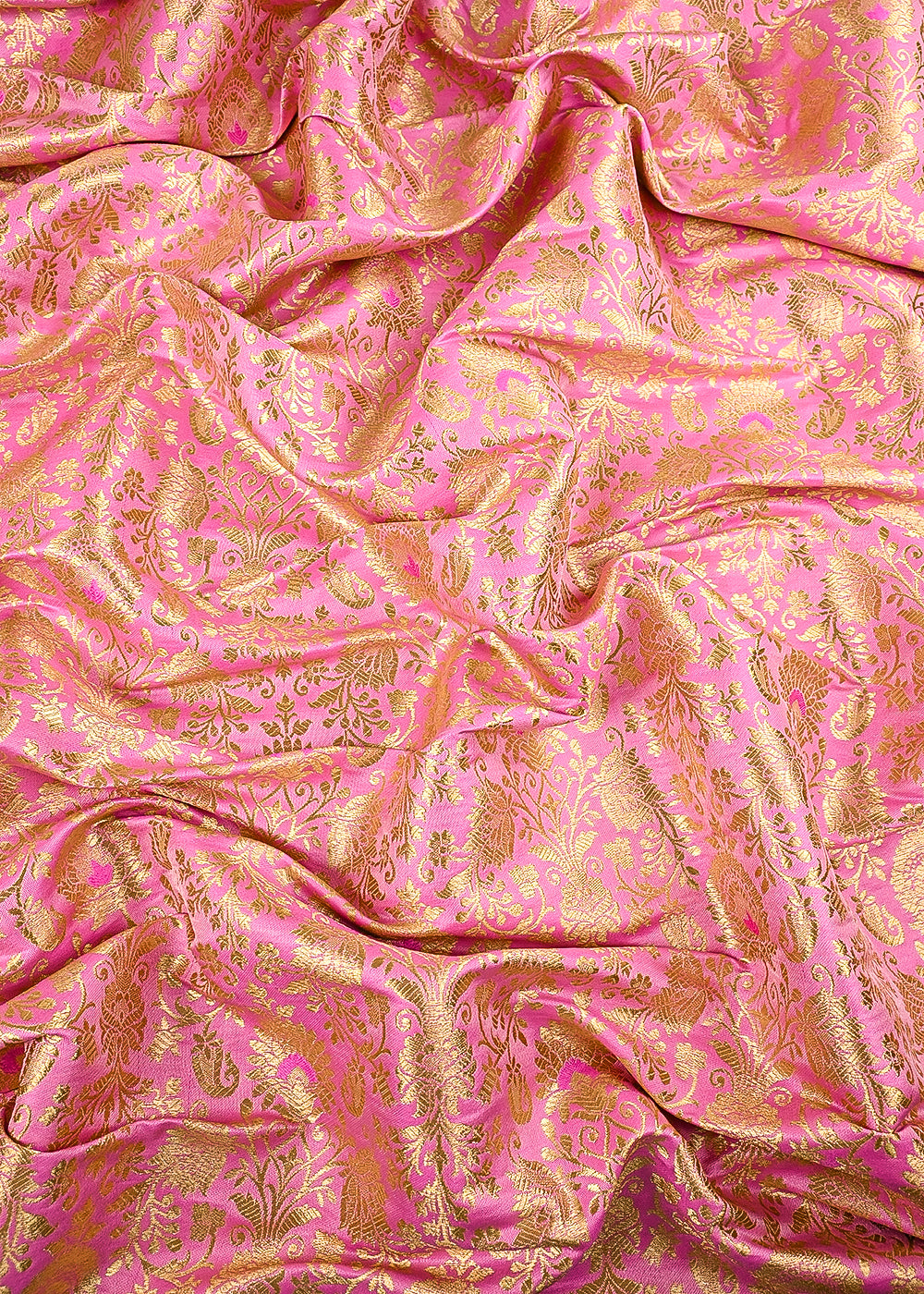 Light Pink Banarasi Brocade Fabric With All Over Golden Zari Handloom 23466