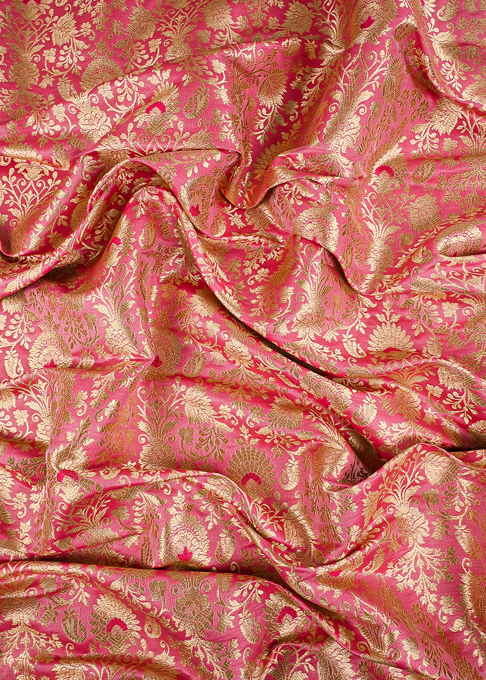 Pink Banarasi Brocade Fabric With All Over Golden Zari Handloom 23468