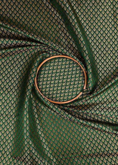 Bottle Green Banarasi Brocade Fabric With All Over Golden Zari Handloom 23473