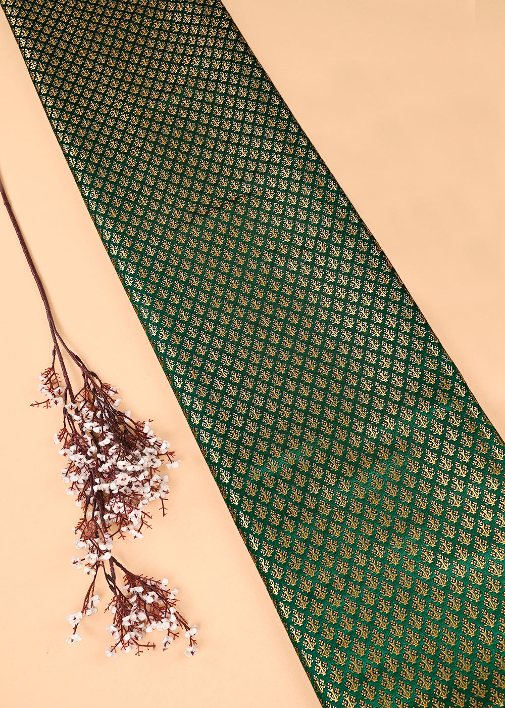 Bottle Green Banarasi Brocade Fabric With All Over Golden Zari Handloom 23473