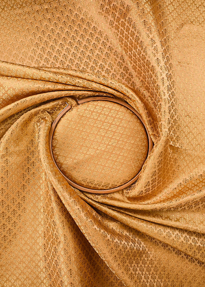 Golden Banarasi Brocade Fabric With All Over Golden Zari Handloom 23474
