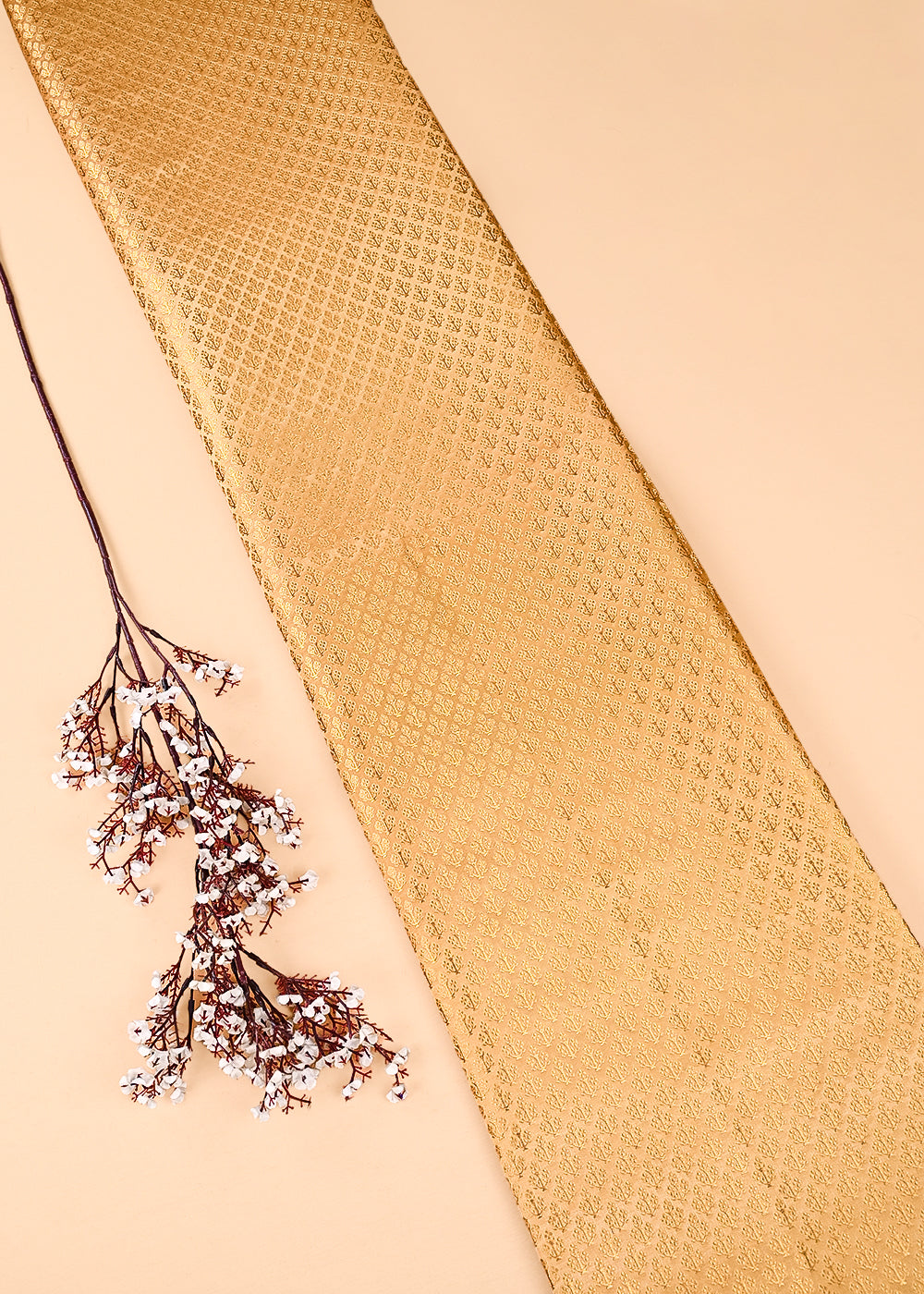 Gold Banarasi Brocade Fabric With All Over Golden Zari Handloom 23474
