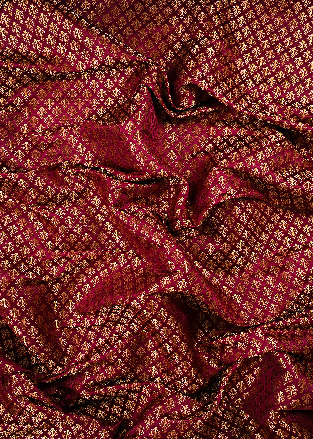 Wine Banarasi Brocade Fabric With All Over Golden Zari Handloom 23476
