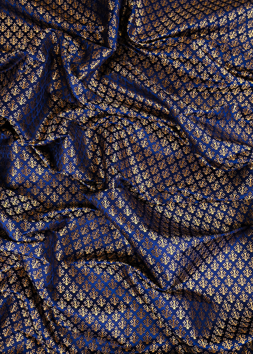 Navy Blue Banarasi Brocade Fabric With All Over Golden Zari Handloom 23477