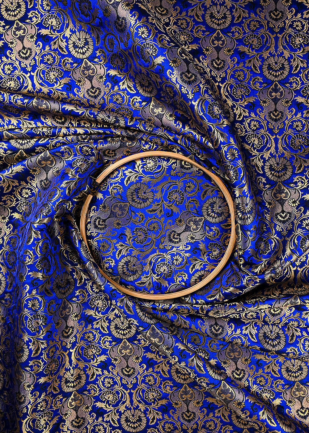 Royal Blue Banarasi Brocade Fabric With All Over Thered And Golden Zari Handloom 23478