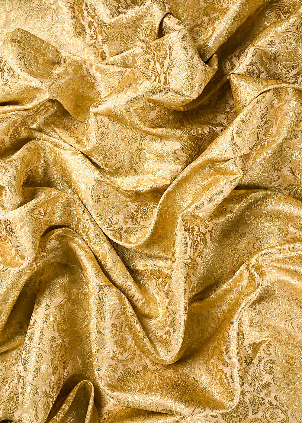Golden Banarasi Brocade Fabric With All Over Thread And Golden Zari Handloom 23482