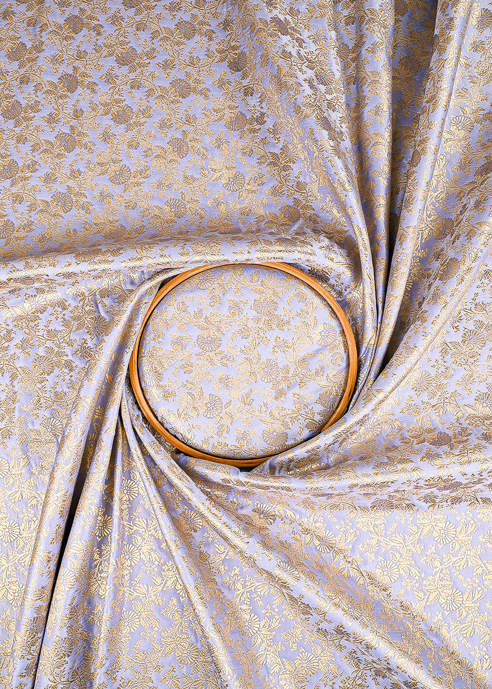 Blue Banarasi Brocade Fabric With All Over Thered And  Golden Zari Handloom 23487