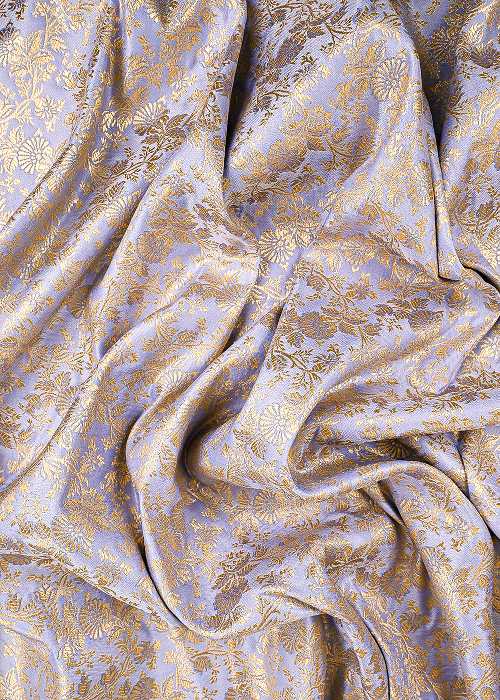 Blue Banarasi Brocade Fabric With All Over Thered And  Golden Zari Handloom 23487