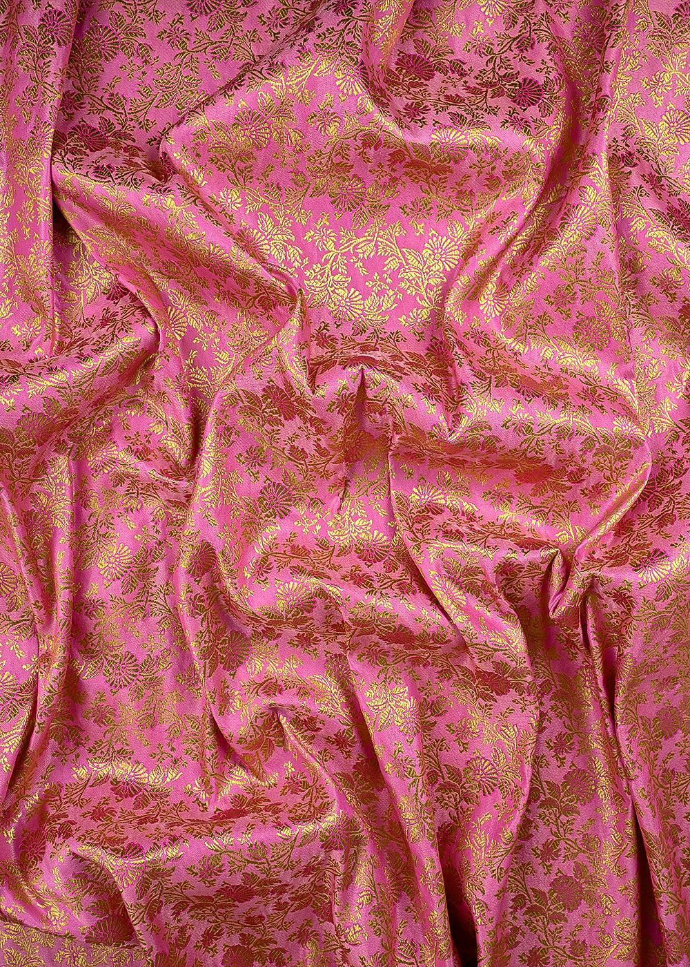 Pink Banarasi Brocade Fabric With All Over Thered And  Golden Zari Handloom 23489