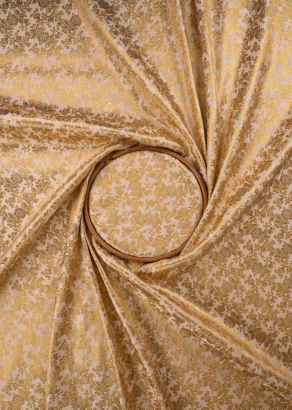 Ivory Banarasi Brocade Fabric With All Over Thered And  Golden Zari Handloom 23490