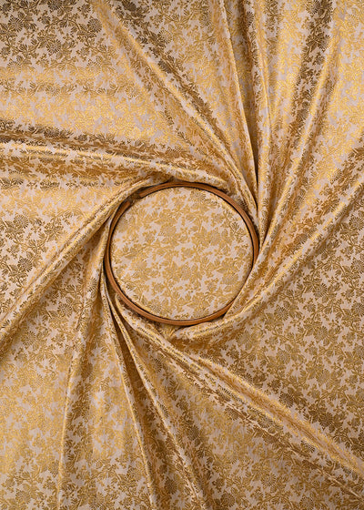 Ivory Banarasi Brocade Fabric With All Over Thread And Golden Zari Handloom 23490