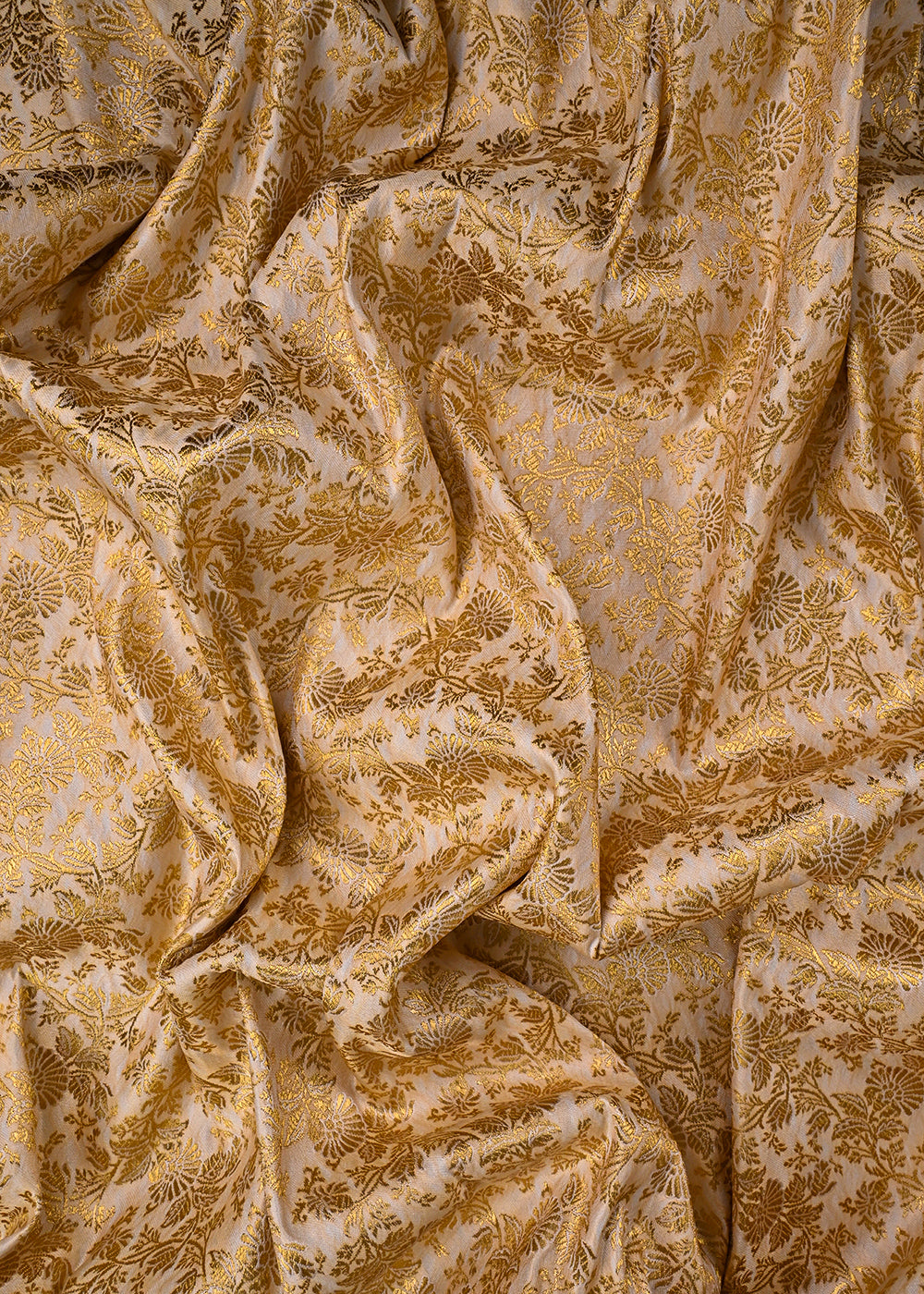 Ivory Banarasi Brocade Fabric With All Over Thered And  Golden Zari Handloom 23490