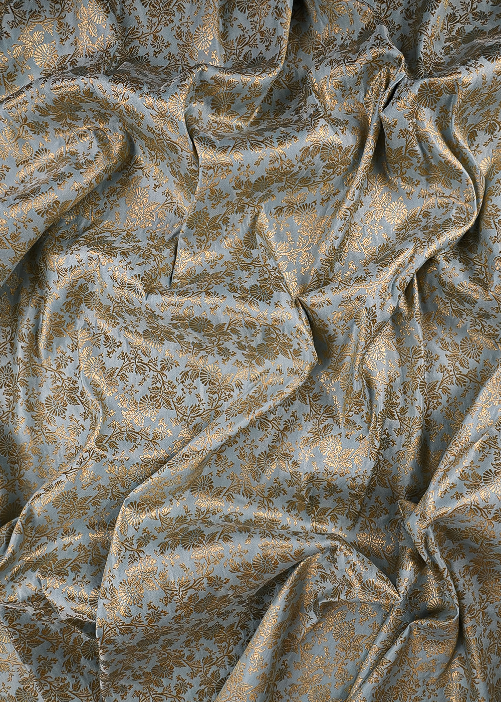 Powder Blue Banarasi Brocade Fabric With All Over Thered And  Golden Zari Handloom 23491