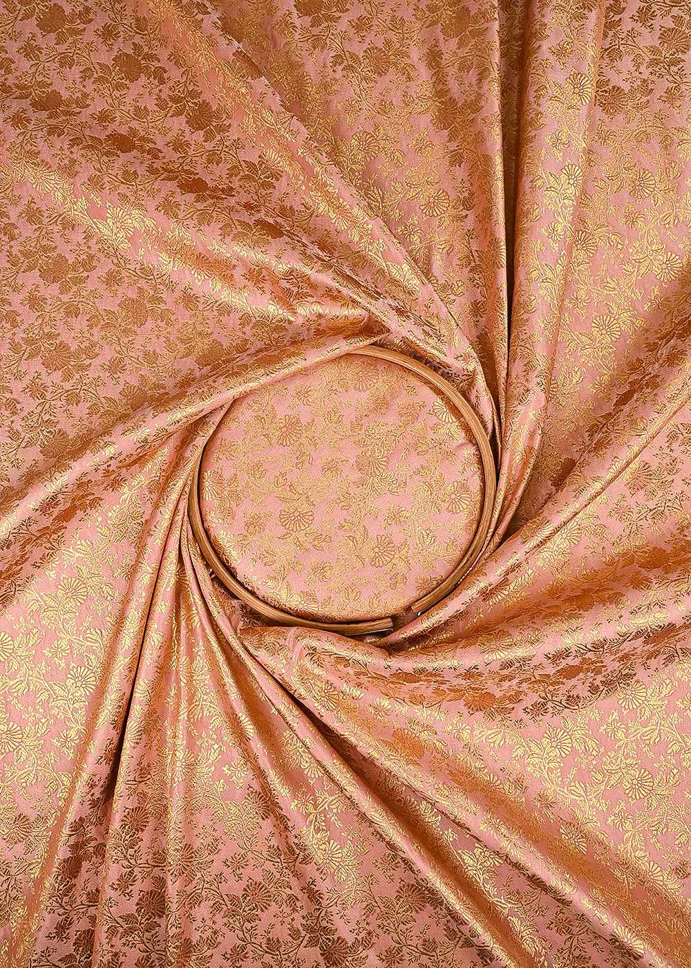 Blush Pink Banarasi Brocade Fabric With All Over Thered And Golden Zari Handloom 23493