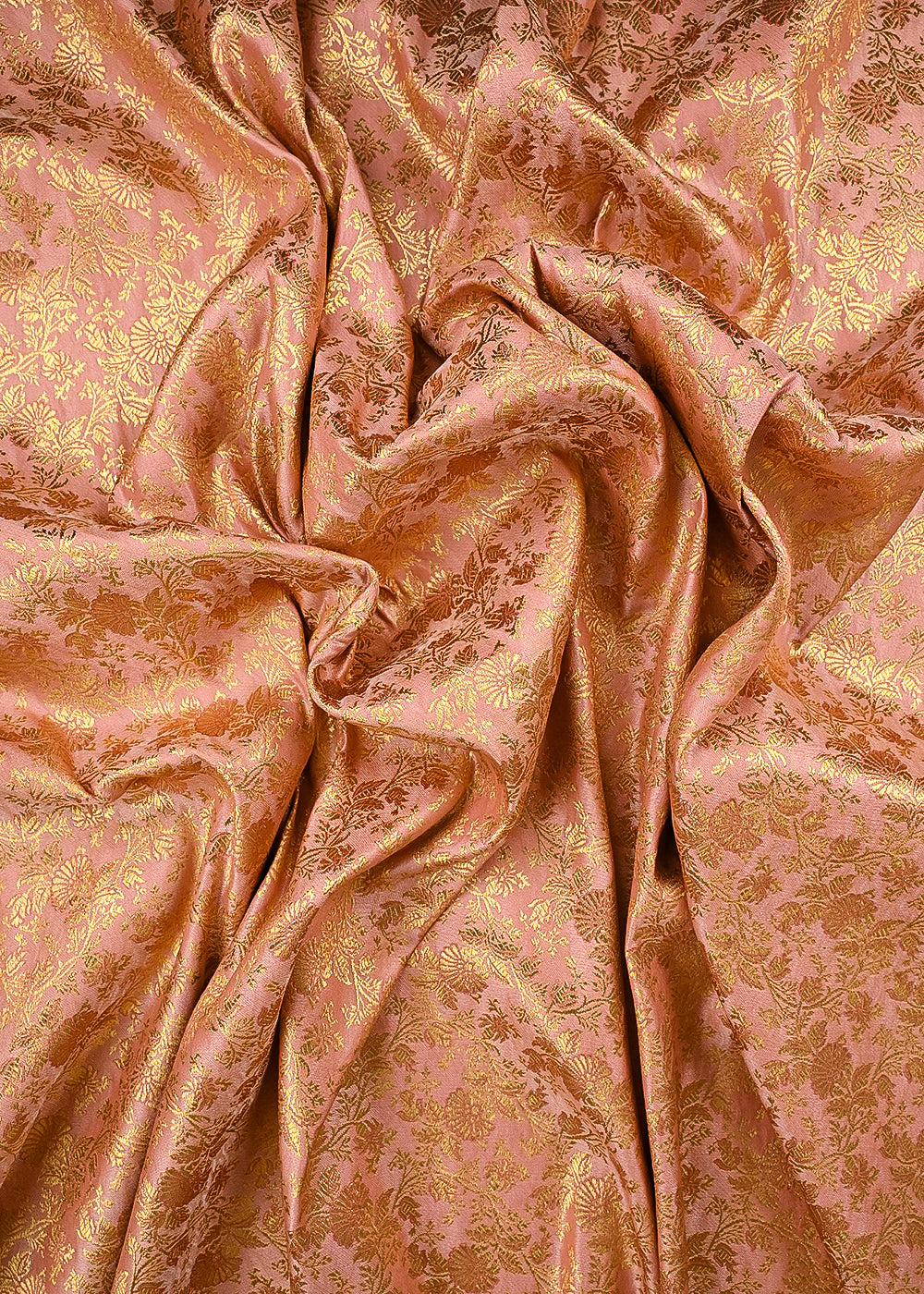 Blush Pink Banarasi Brocade Fabric With All Over Thered And Golden Zari Handloom 23493