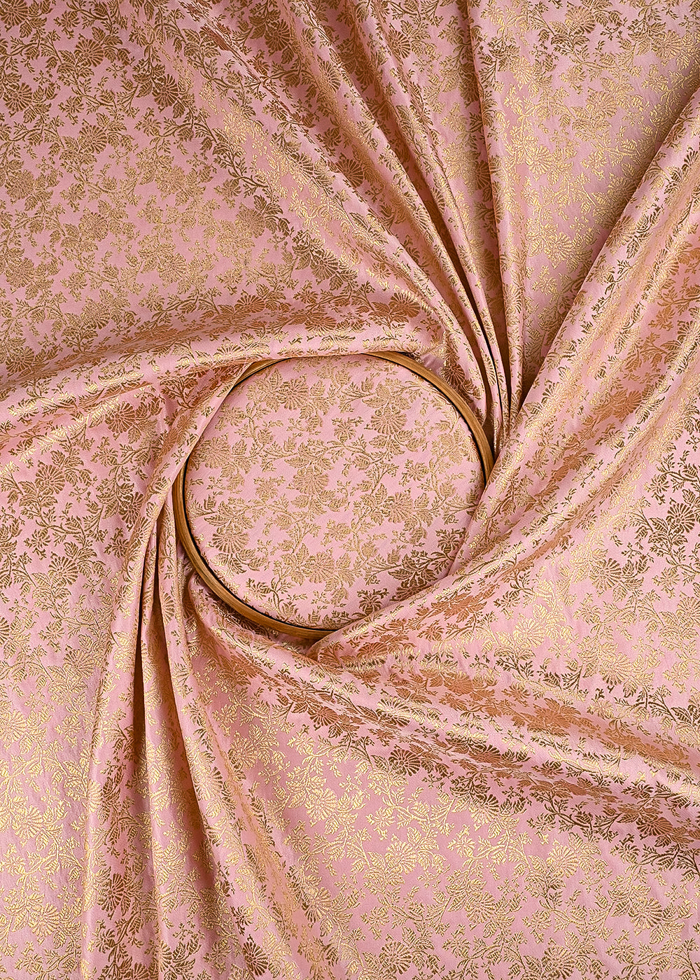 Light Pink Banarasi Brocade Fabric With All Over Thered And  Golden Zari Handloom 23494