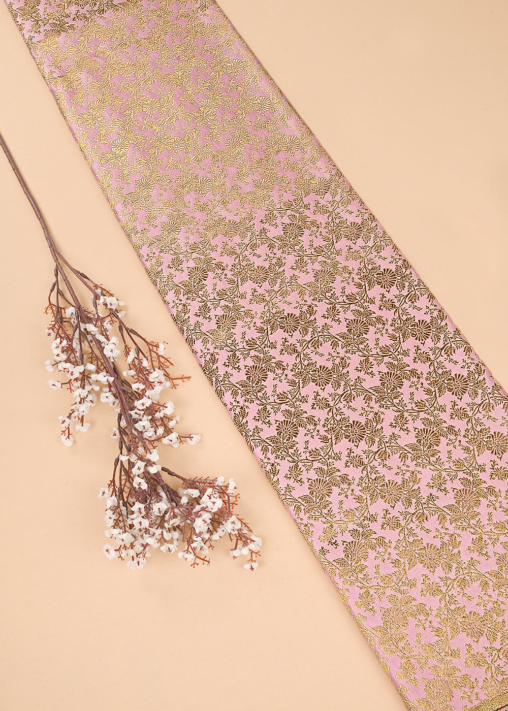 Light Pink Banarasi Brocade Fabric With All Over Thered And  Golden Zari Handloom 23494