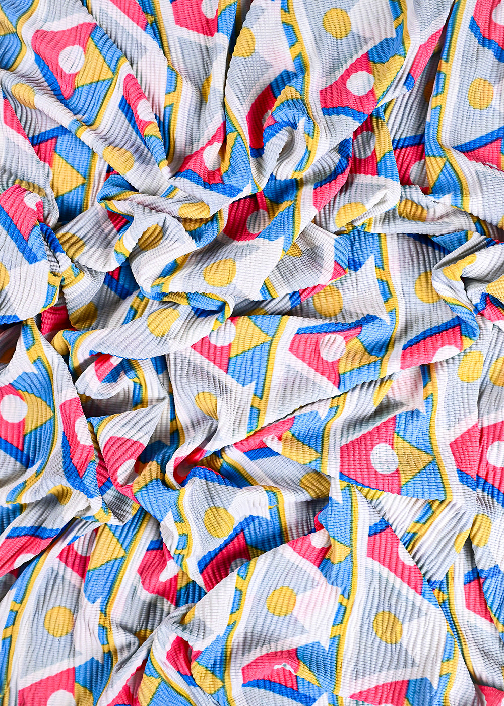 Ice Blue Wrinkled Satin Fabric With All Over Geometric Print 23517