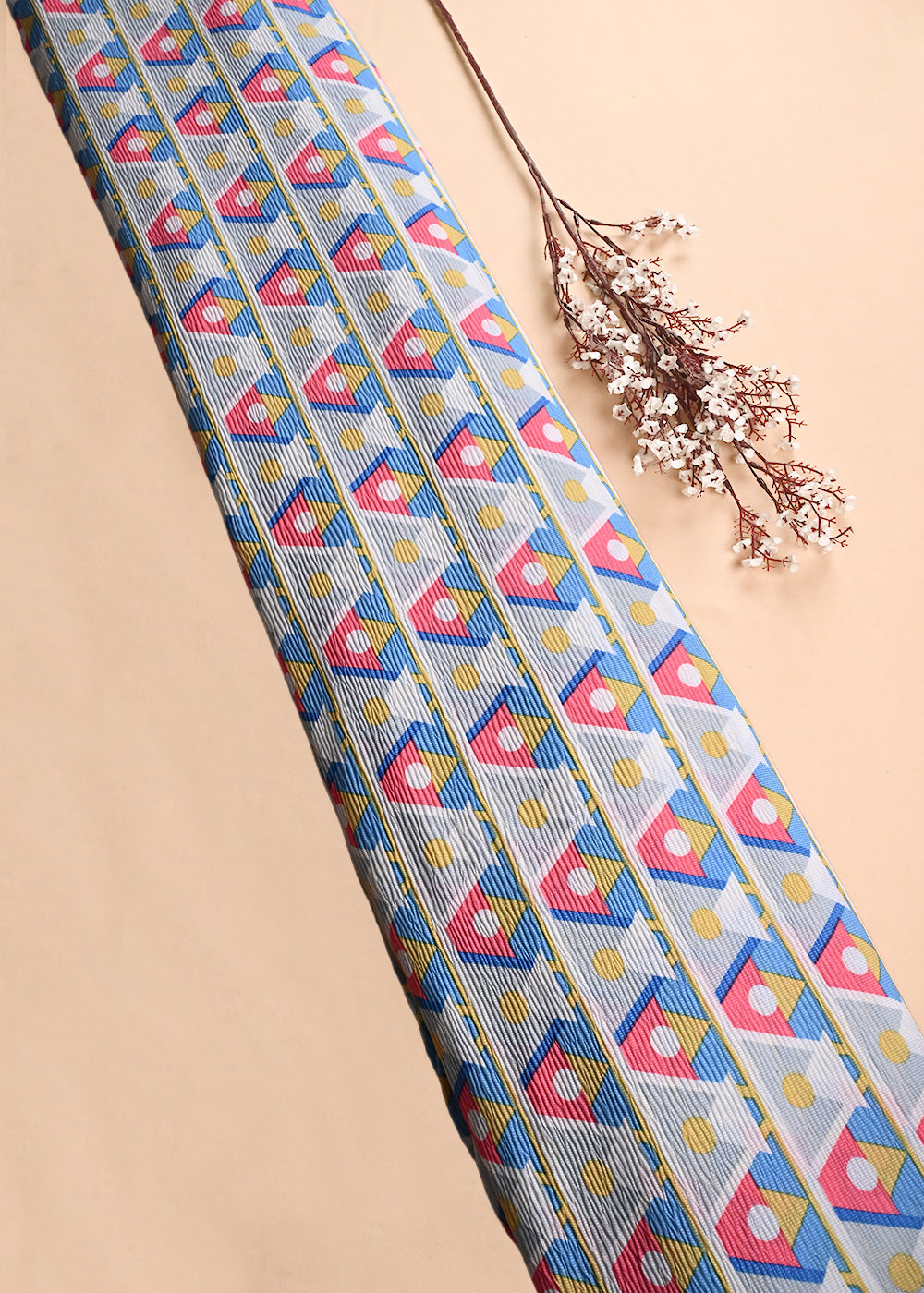 Ice Blue Wrinkled Satin Fabric With All Over Geometric Print 23517