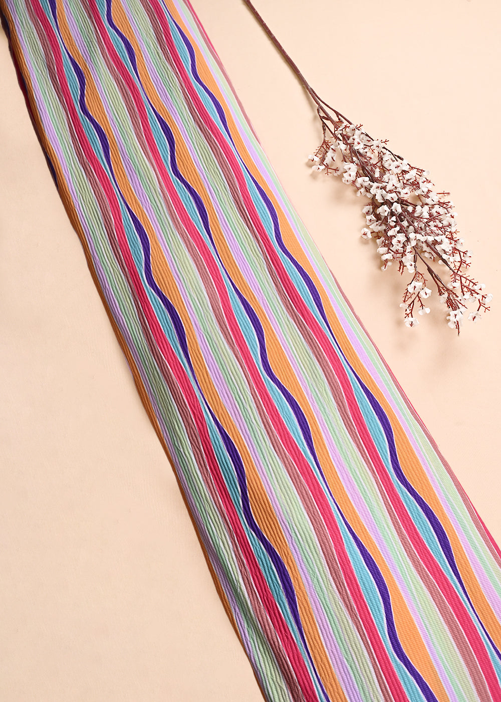 Multi Colour Wrinkled Satin Fabric With All Over Abstract Print 23518