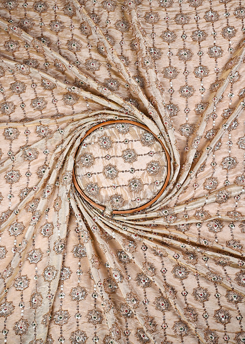 Golden Dyeable Tissue Fabric With All Over Sequins, Katdana And Bead Work 23526
