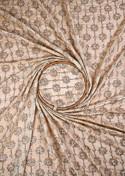 Golden Dyeable Tissue Fabric With All Over Sequins, Katdana And Bead Work 23526