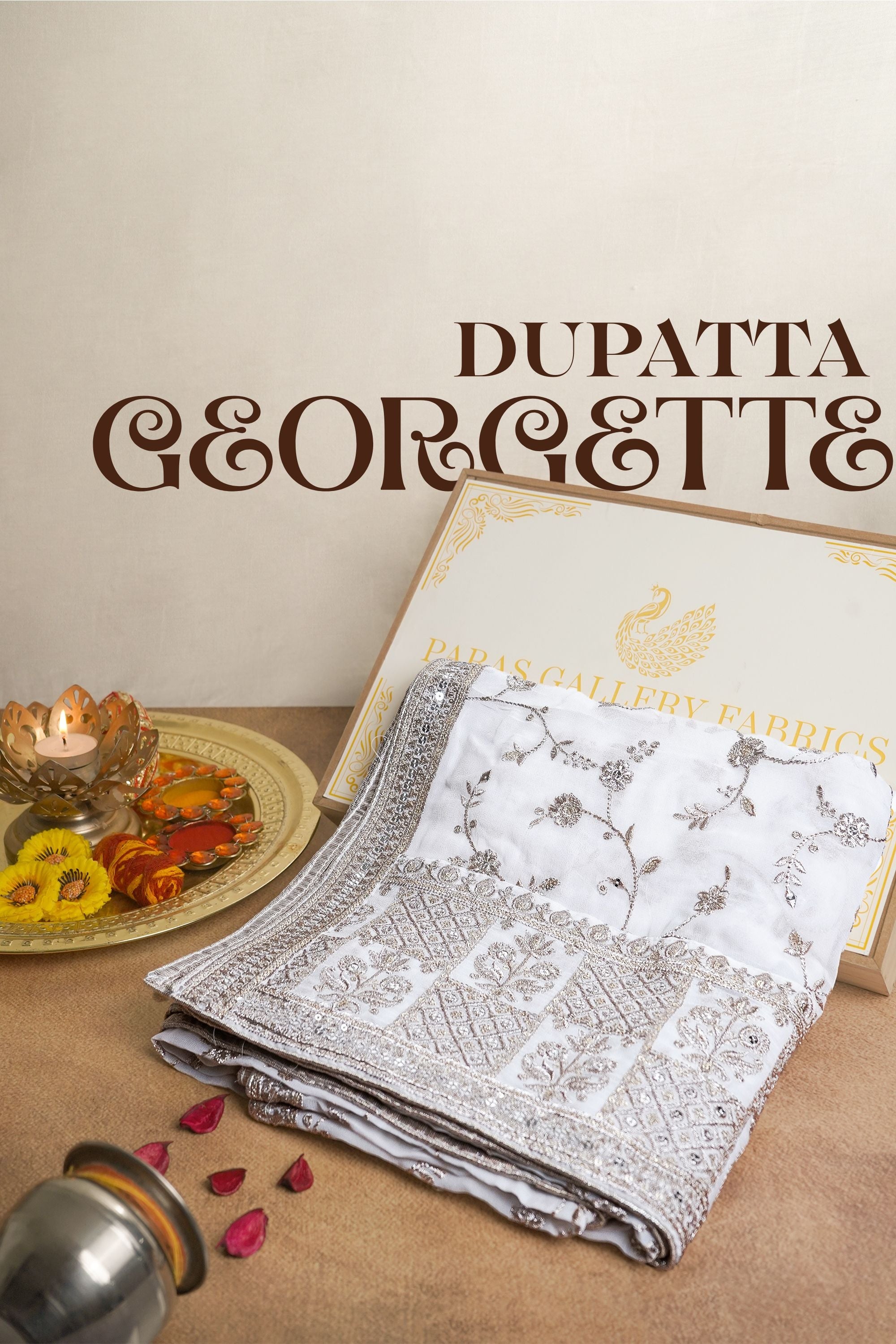 White Dyeable Georgette Dupatta With All Over Sequins And Zari Work 23534