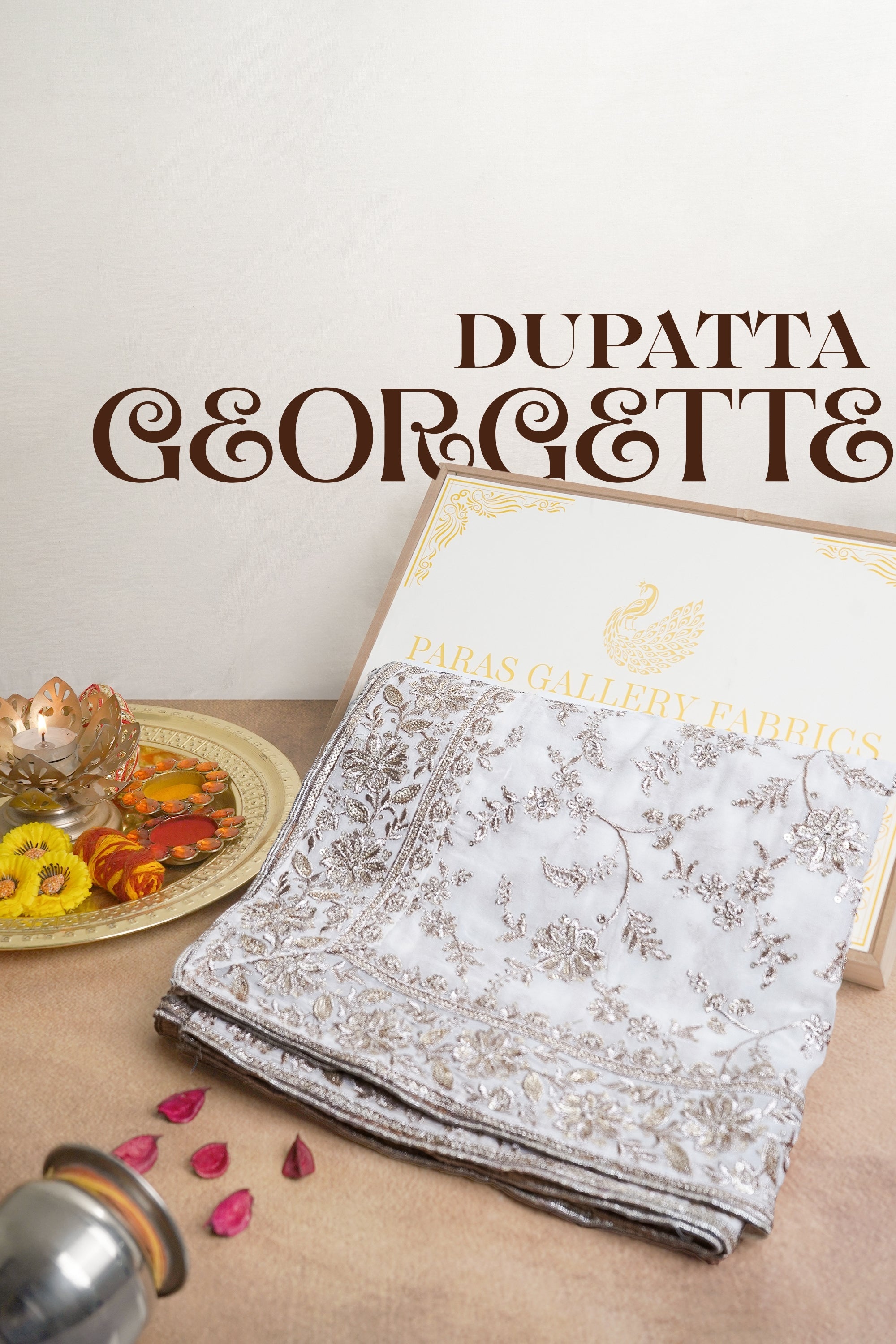White Dyeable Georgette Dupatta With All Over Sequins And Zari Work 23535